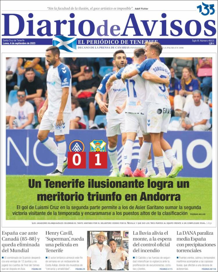 Portada de Diarios de Avisos (España)