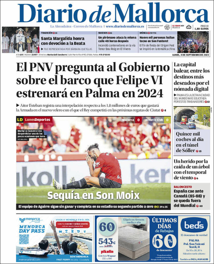 Portada de Diario de Mallorca (España)