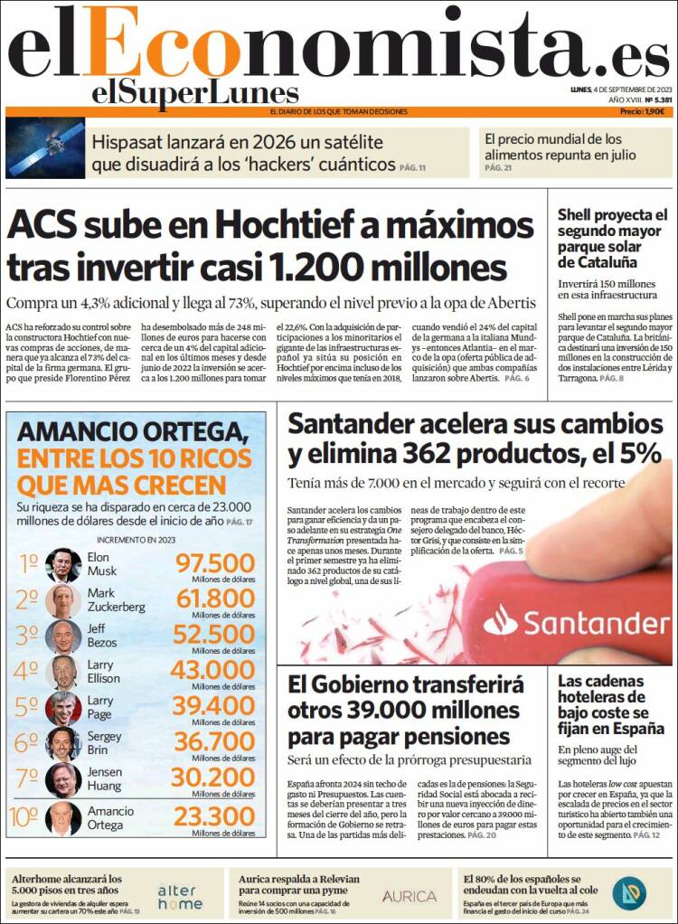 Portada de El Economista (España)