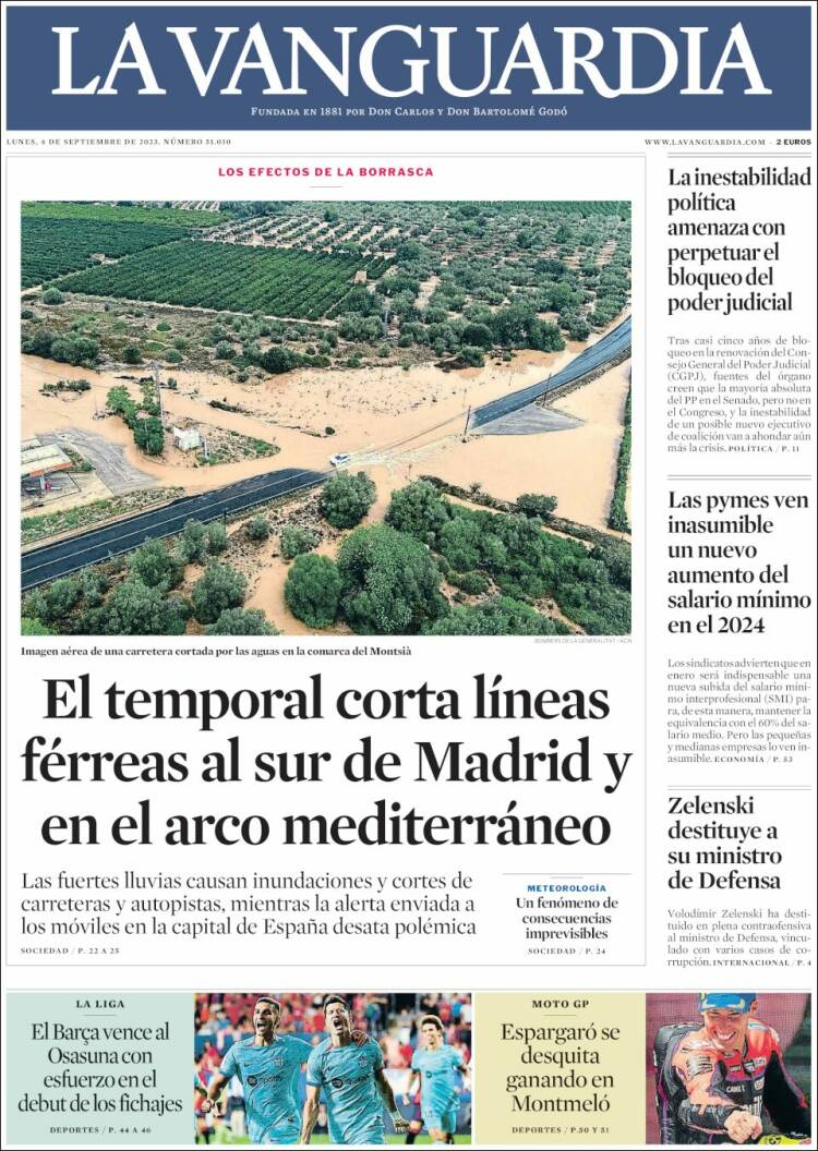 Portada de La Vanguardia (España)