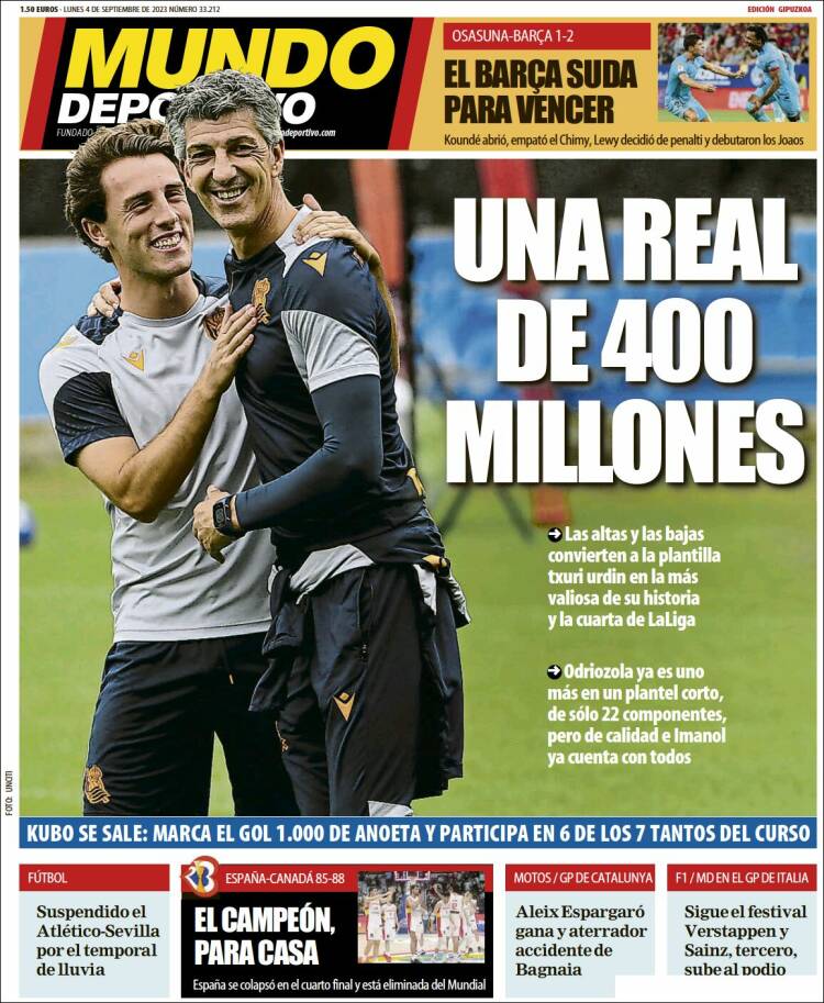 Portada de Mundo Deportivo Gipuzkoa (España)