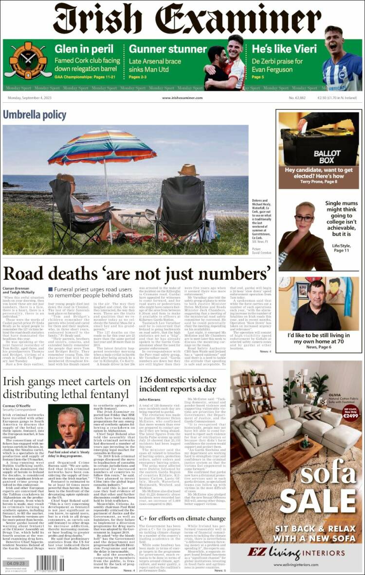 Portada de Irish Examiner (Irlanda)