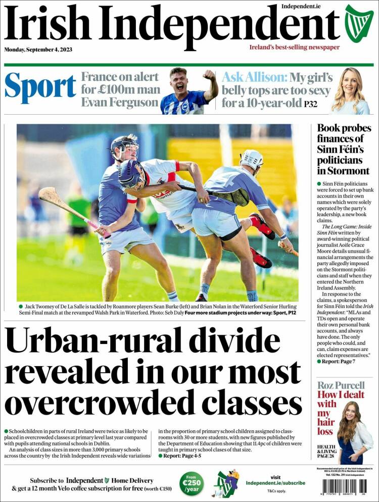 Portada de Irish Independent (Irlanda)
