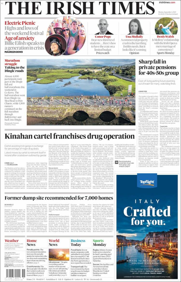 Portada de Irish Times (Irlanda)