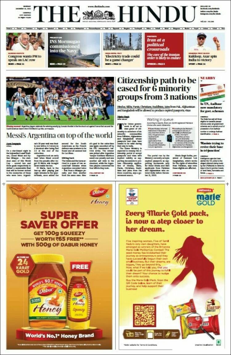 Portada de The Hindu (India)