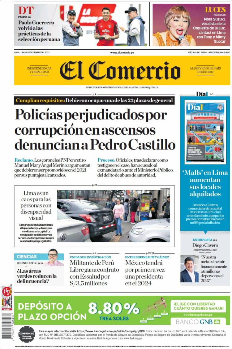 Portada de El Comercio (Perú)