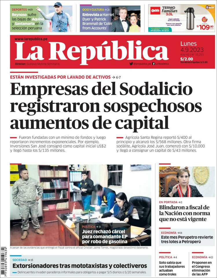 Portada de La Republica (Perú)