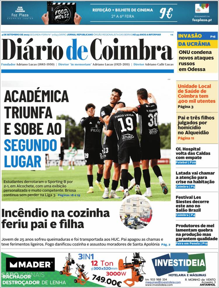 Portada de Diário de Coimbra (Portugal)