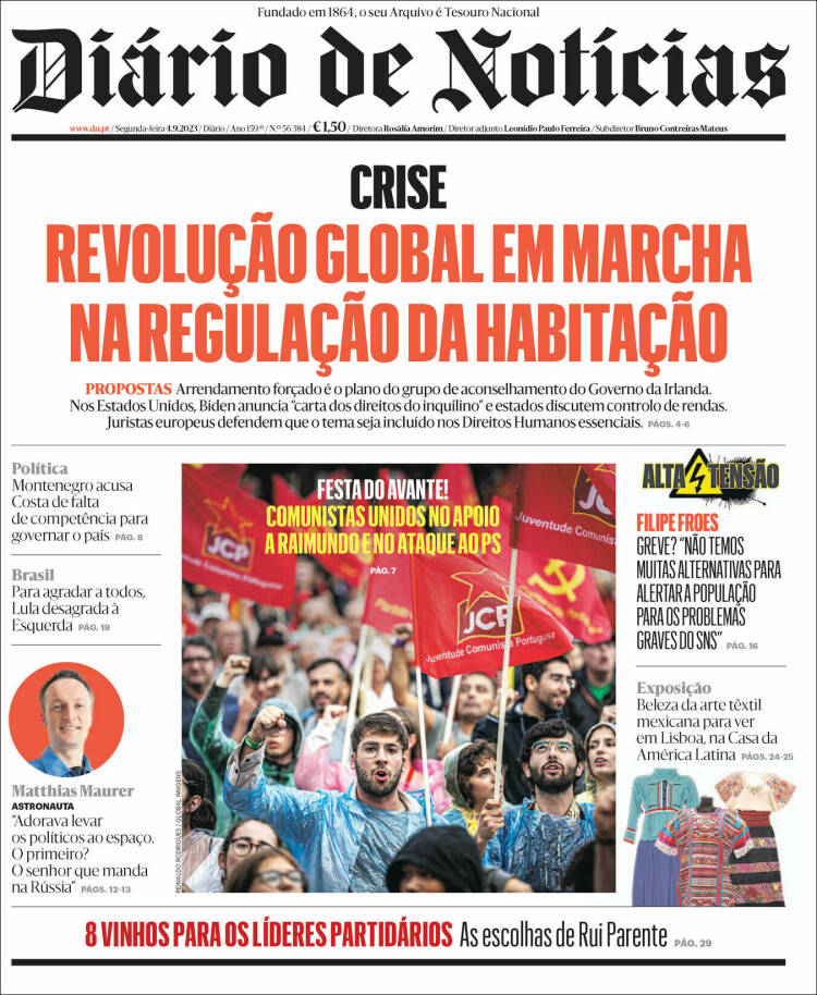 Portada de Diário de Noticias (Portugal)