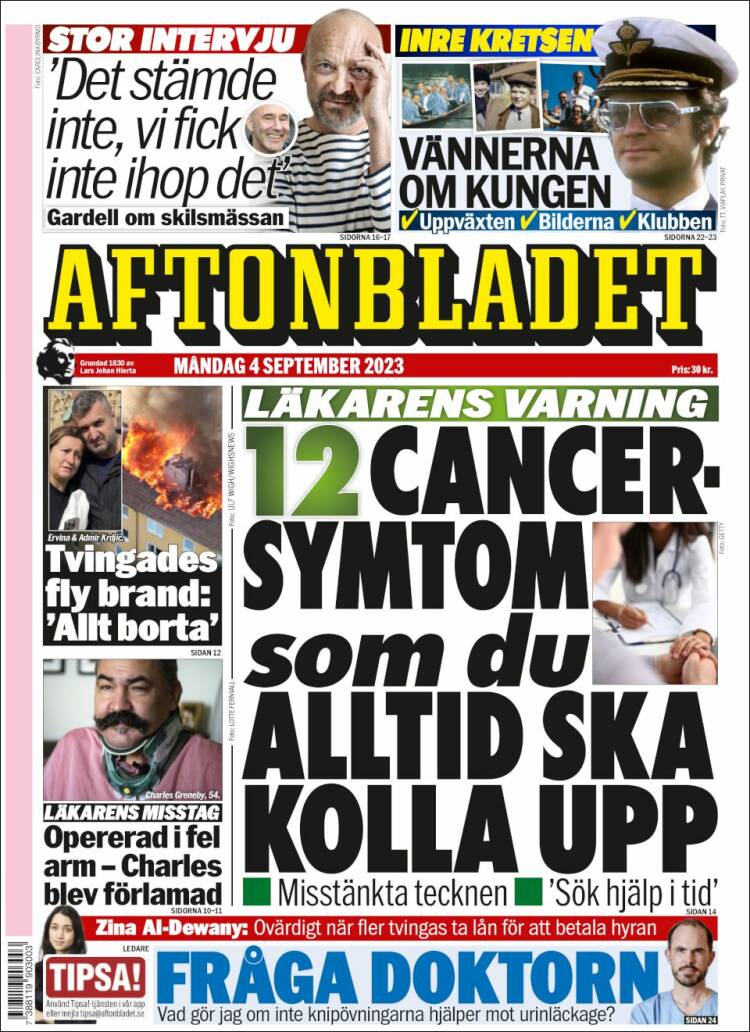 Portada de Aftonbladet (Suecia)