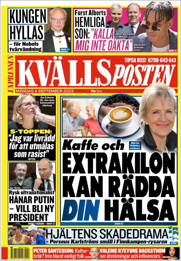 Portada de Kvällsposten (Suecia)