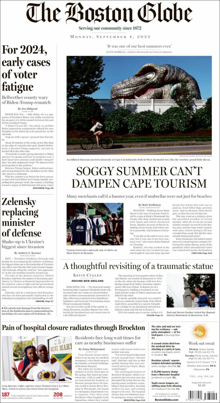 Portada de Boston Globe (USA)