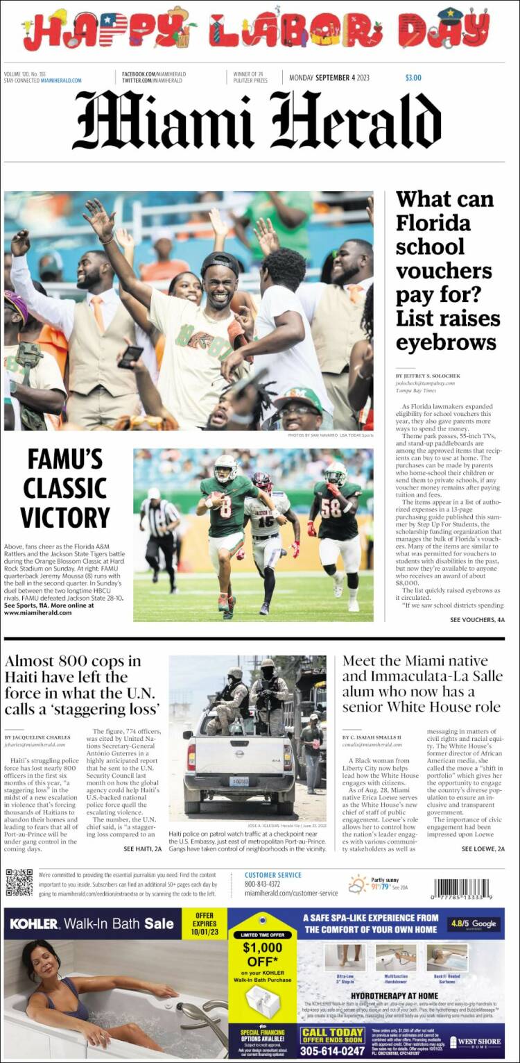 Portada de Miami Herald (USA)