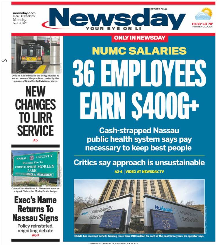 Portada de Newsday (USA)