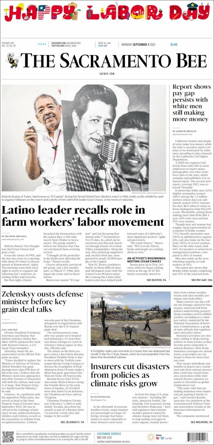 Portada de The Sacramento Bee (USA)