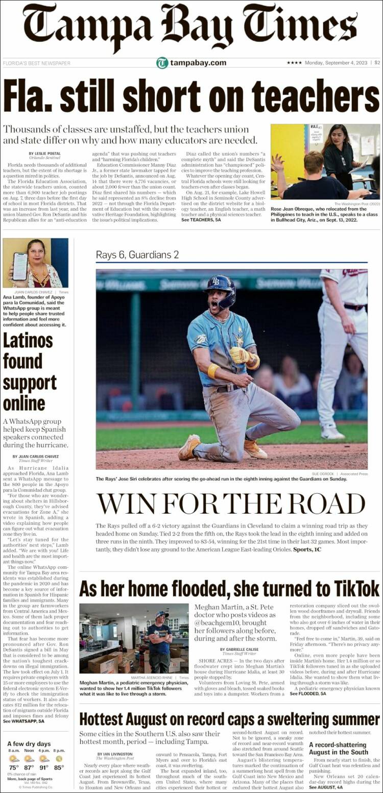 Portada de Tampa Bay Times (USA)