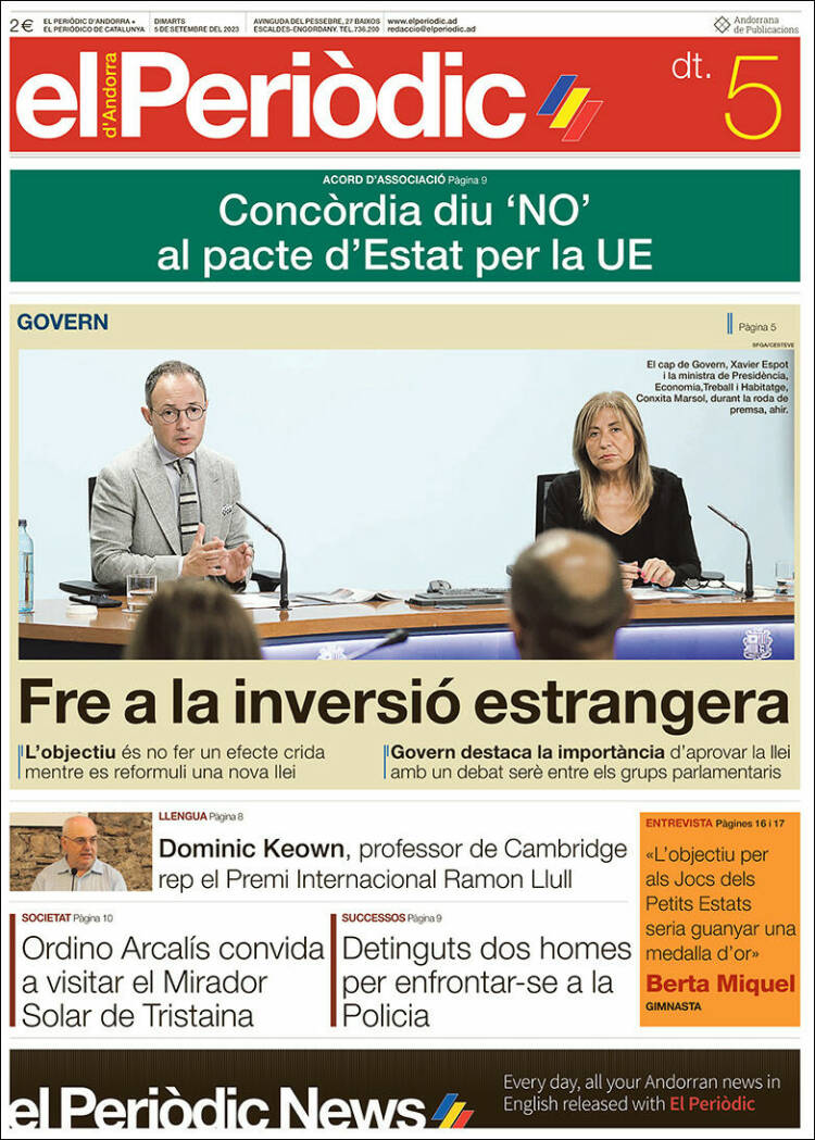 Portada de El Periòdic d'Andorra (Andorra)