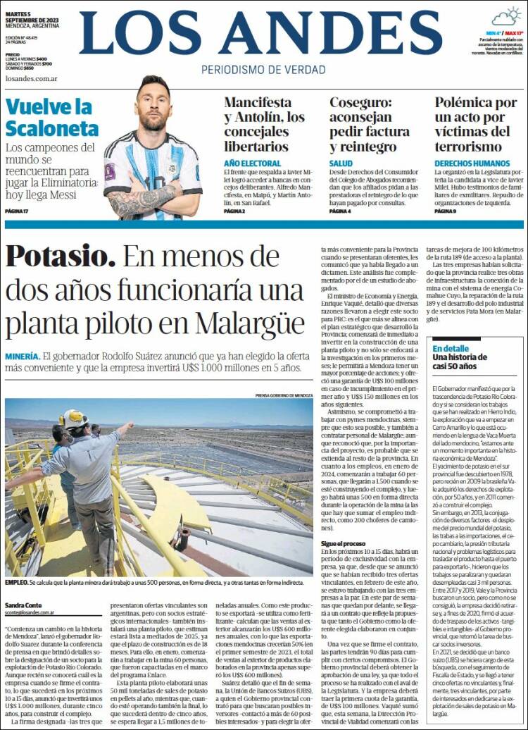 Portada de Los Andes - Mendoza (Argentina)