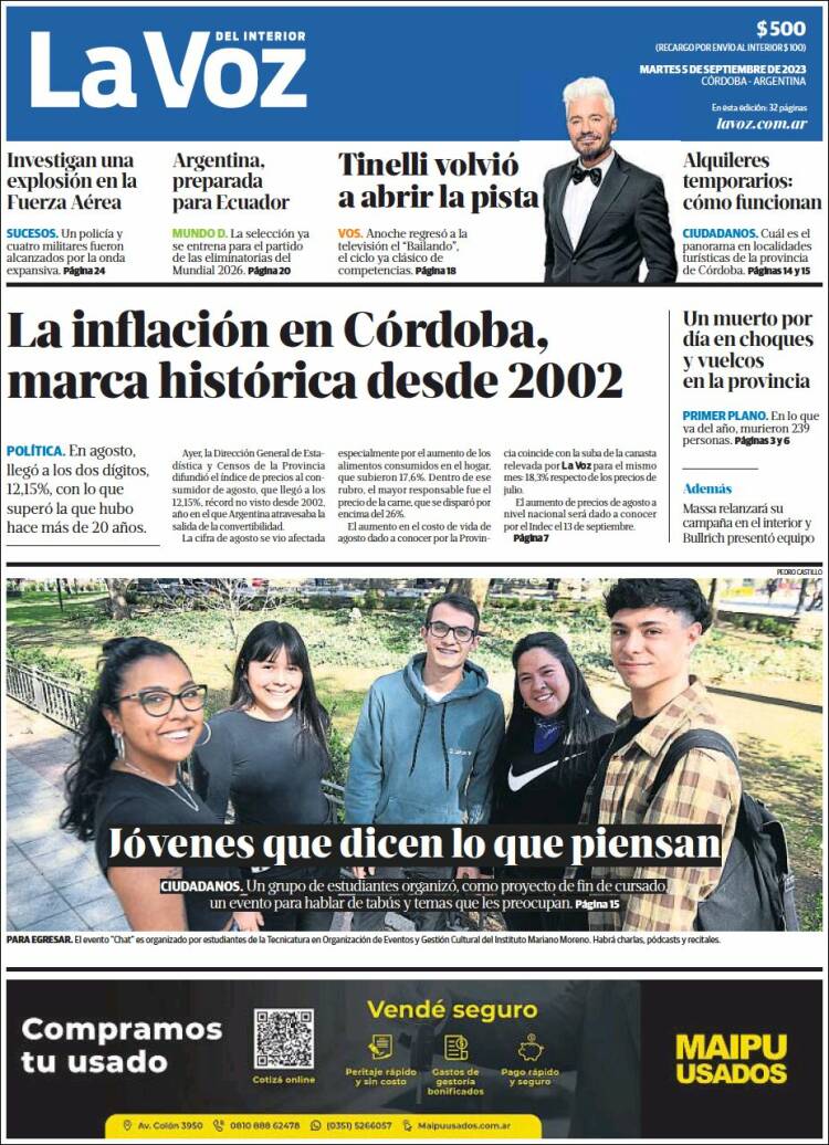 Portada de La Voz del Interior (Argentina)