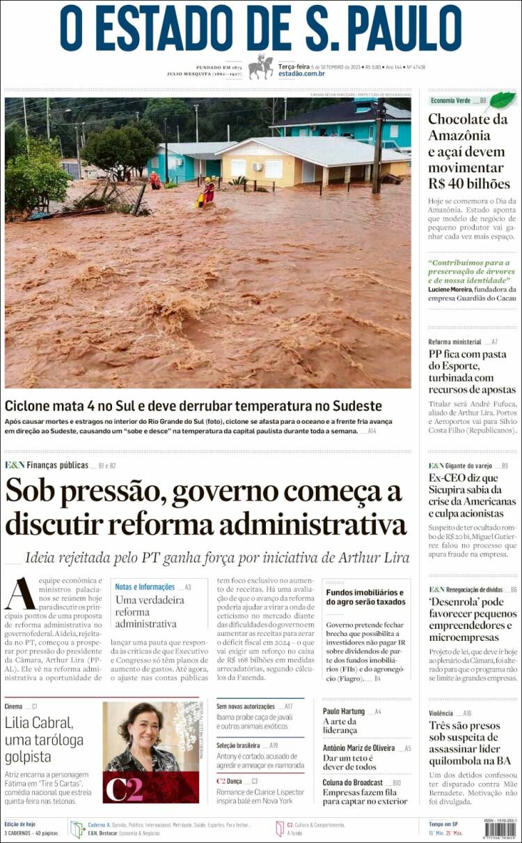 Portada de O Estado de São Paulo (Brasil)