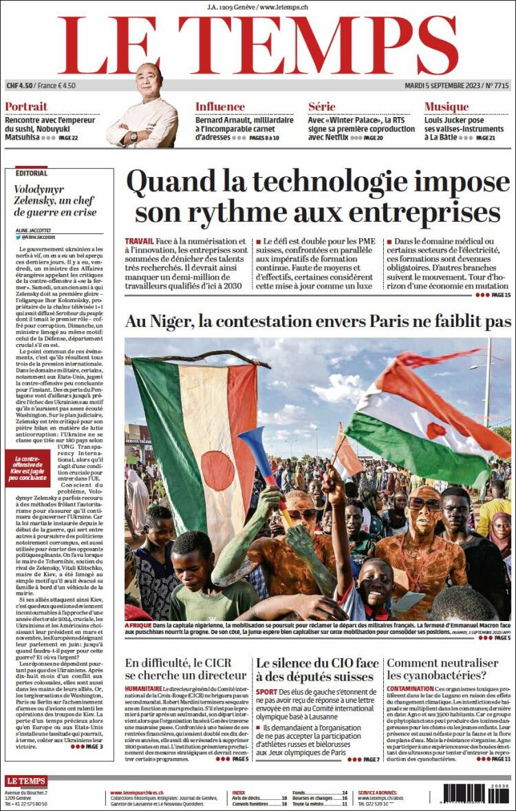 Portada de Le Matin (Suiza)