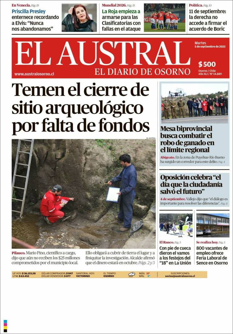 Portada de El Austral de Osorno (Chile)