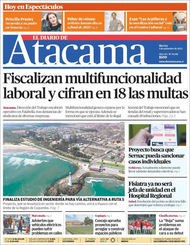 Portada de Diario de Atacama (Chile)