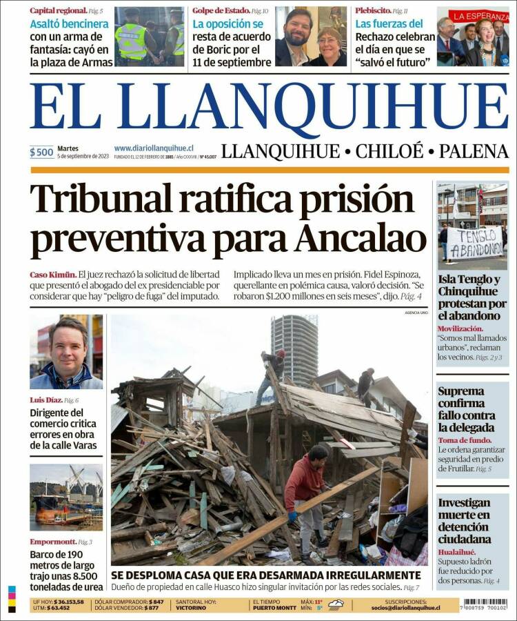 Portada de El Llanquihue (Chile)