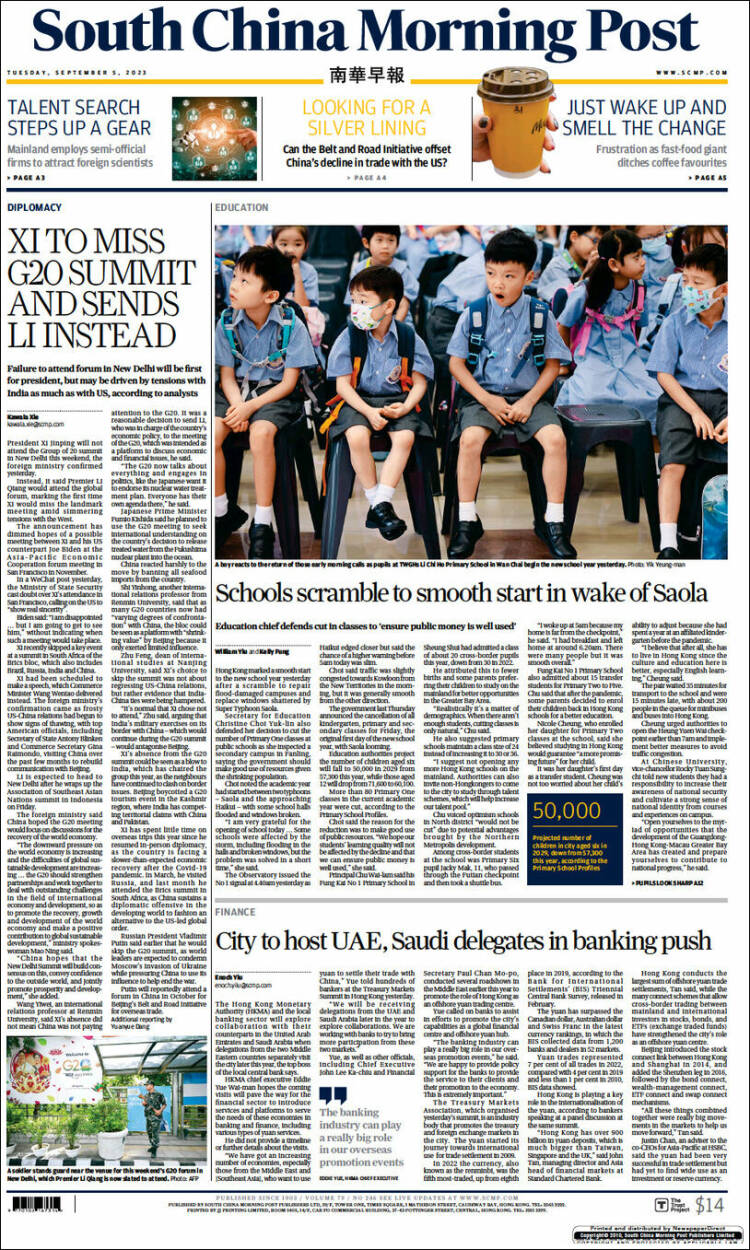 Portada de South China Morning Post (China)