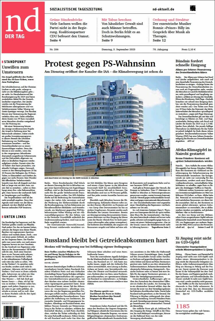 Portada de Neues Deutschland (Alemania)