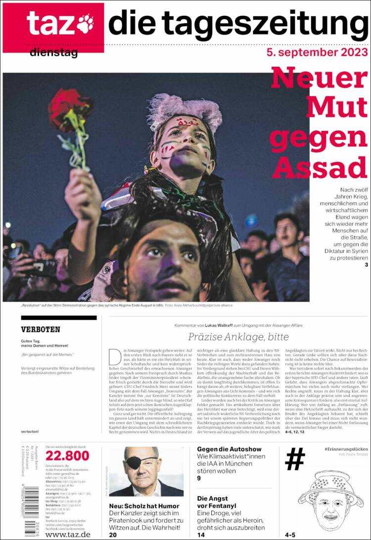 Portada de Die Tageszeitung (Alemania)