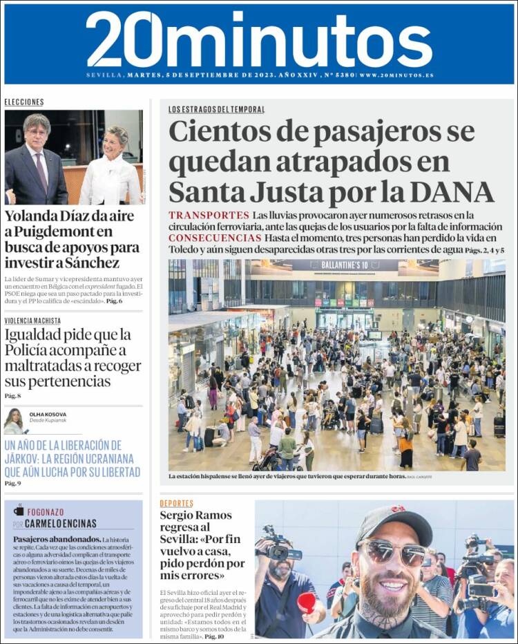 Portada de 20 Minutos - Sevilla (España)
