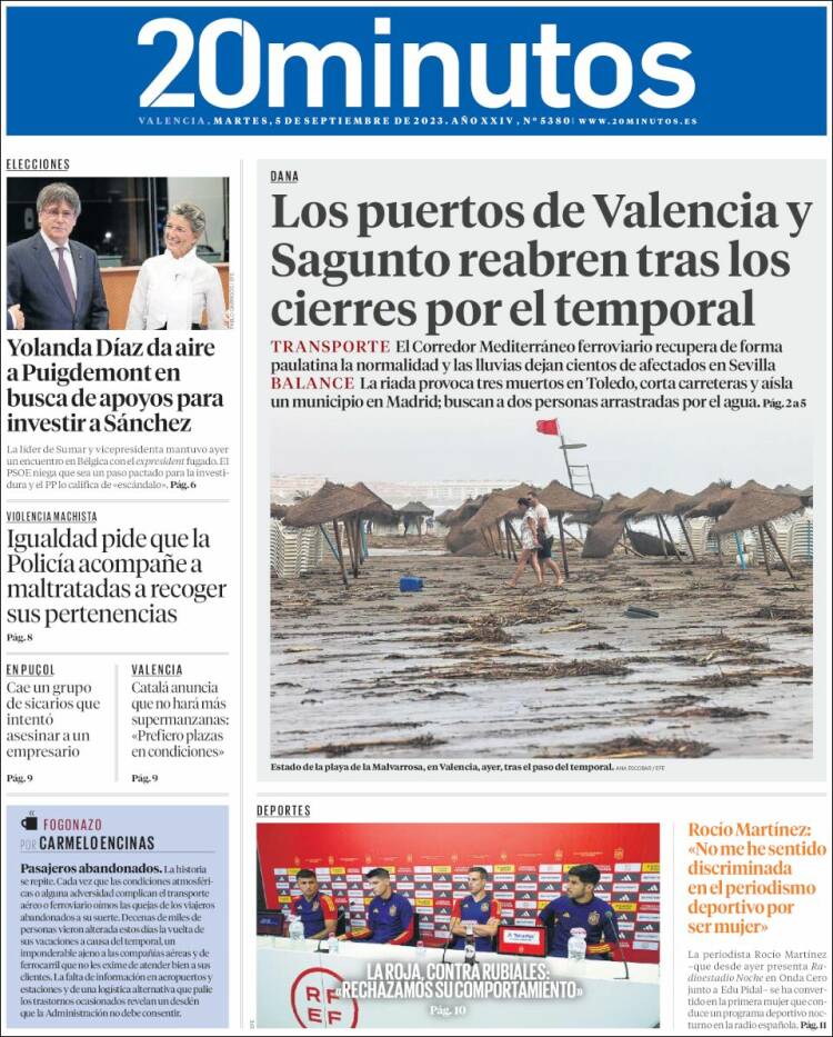 Portada de 20 Minutos - Valencia (España)