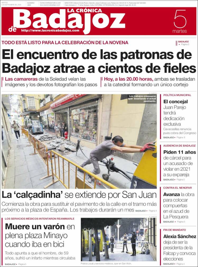 Portada de La Crónica de Badajoz (España)