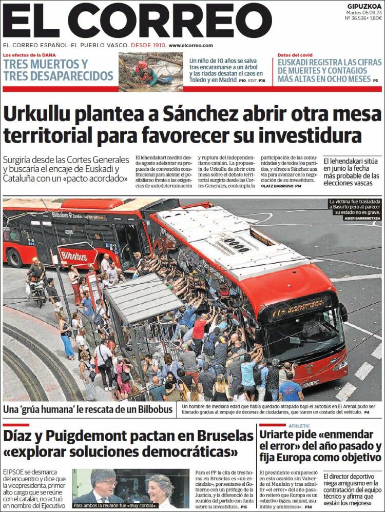 Portada de El Correo - Guipuzcoa (España)