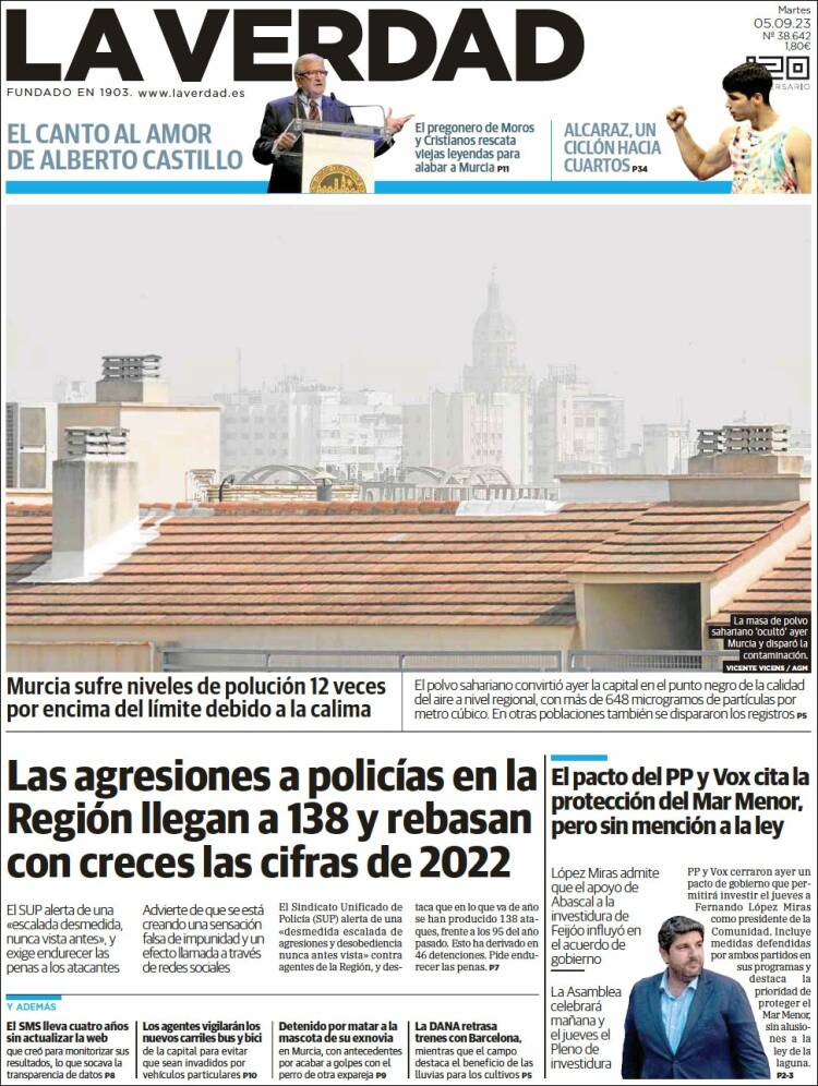 Portada de La Verdad de Murcia (España)