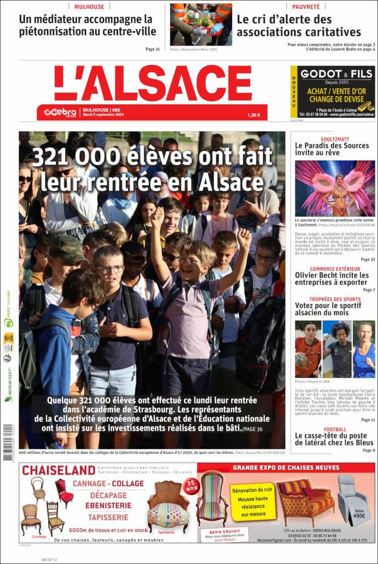 Portada de Journal L'Alsace (Francia)