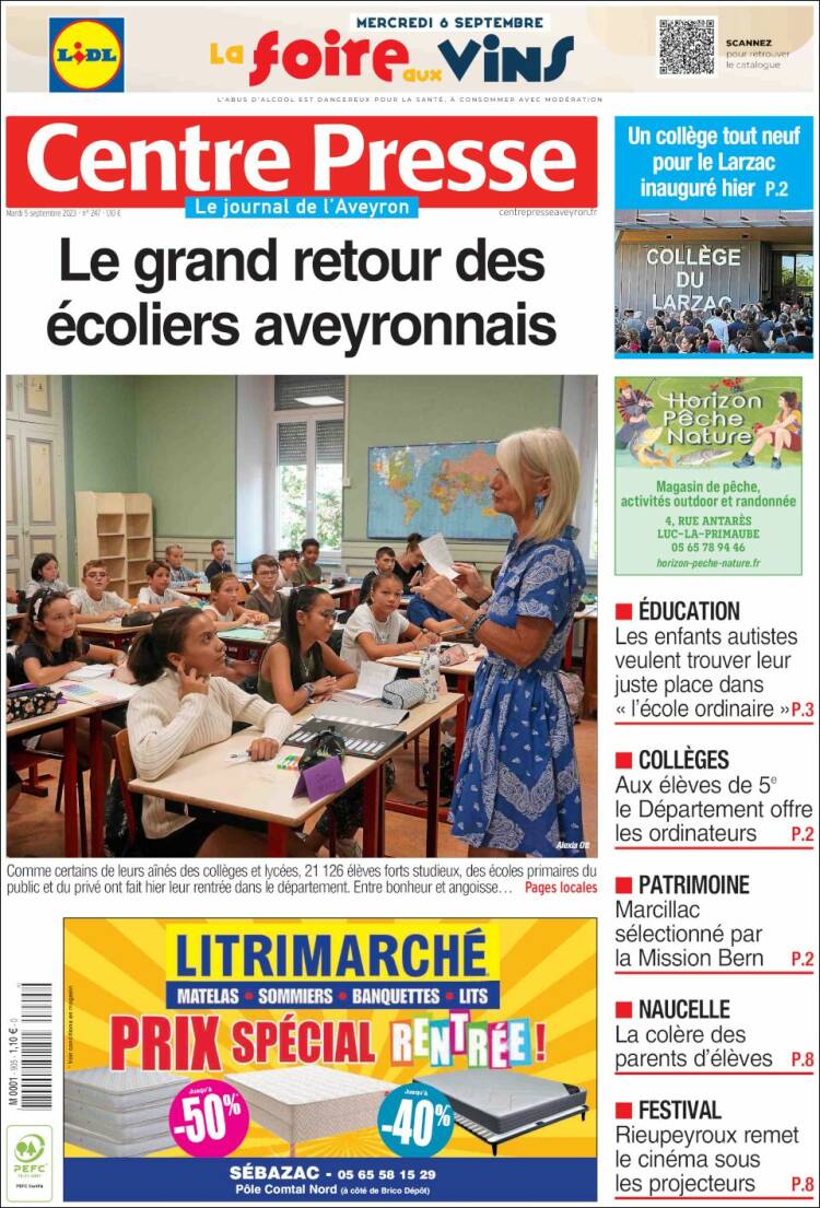 Portada de Centre Presse (Francia)