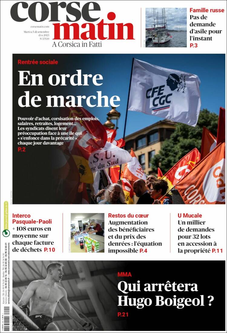 Portada de Corse-Matin (Francia)