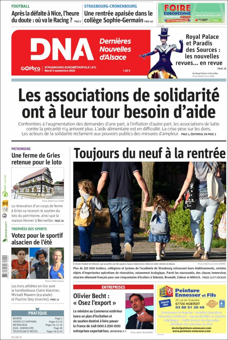 Portada de Les Dernières Nouvelles d'Alsace (Francia)