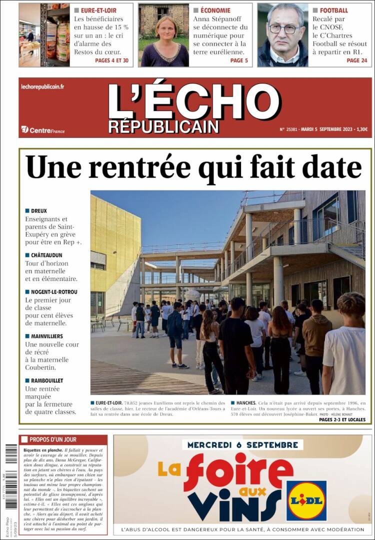 Portada de L'Echo Républicain (Francia)