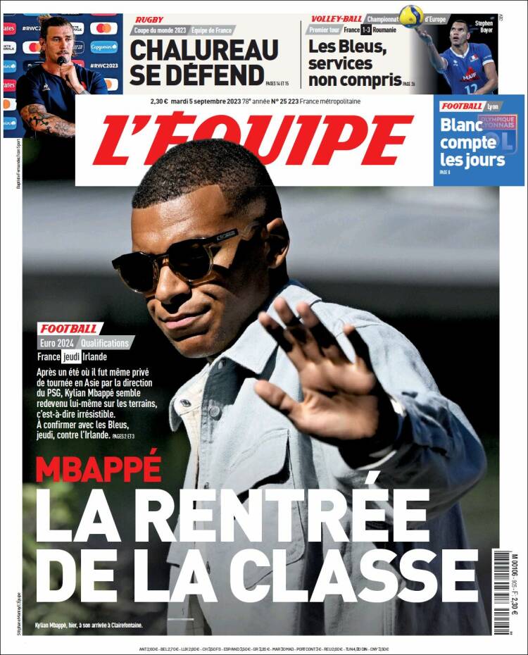 Portada de L'Equipe (Francia)