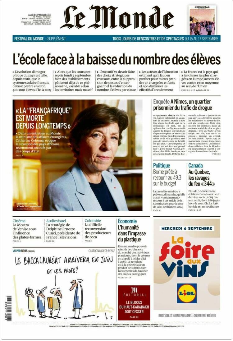 Portada de Le Monde (Francia)