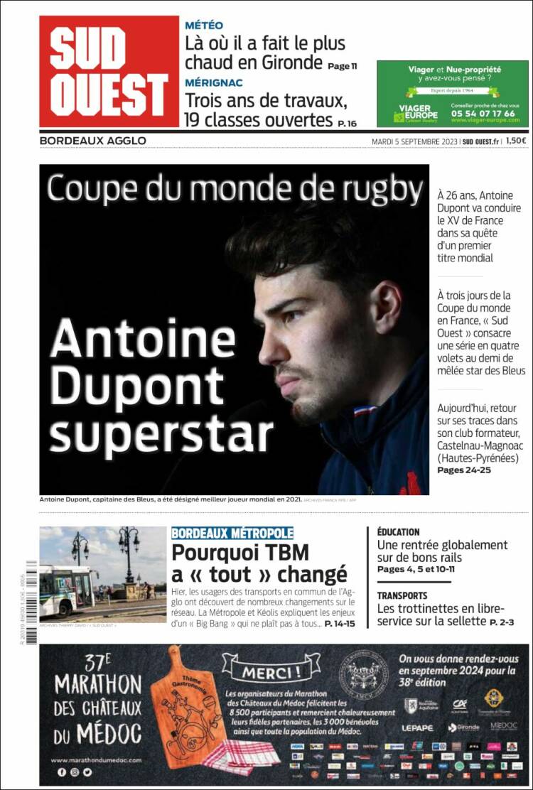 Portada de Sud Ouest (Francia)