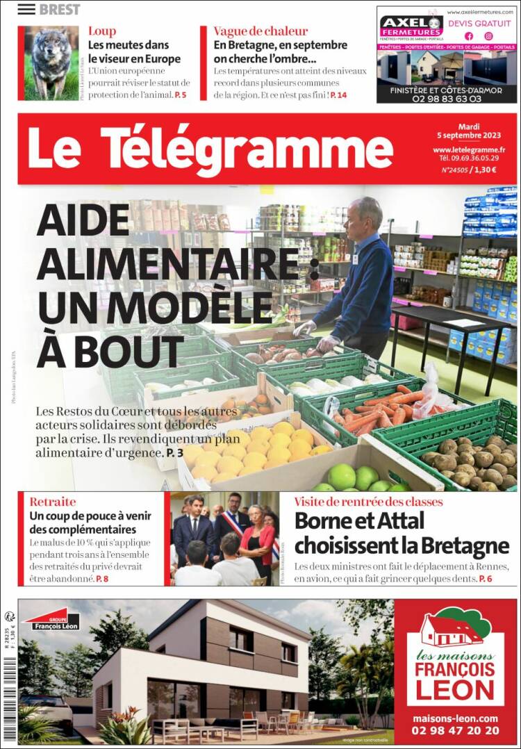 Portada de Télégramme (Francia)