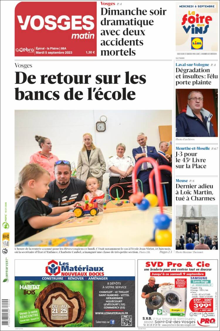 Portada de Vosges Matin (Francia)