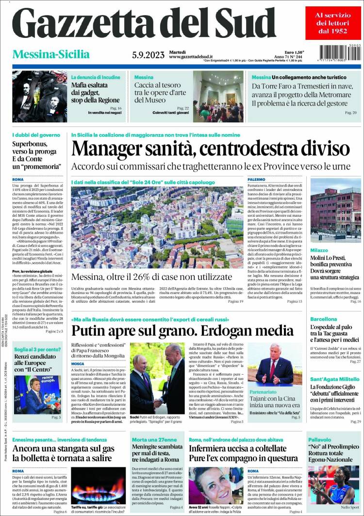 Portada de Gazzetta del Sud (Italia)