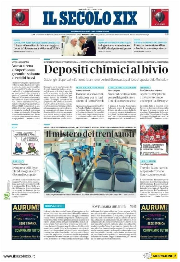 Portada de Il Secolo XIX (Italia)