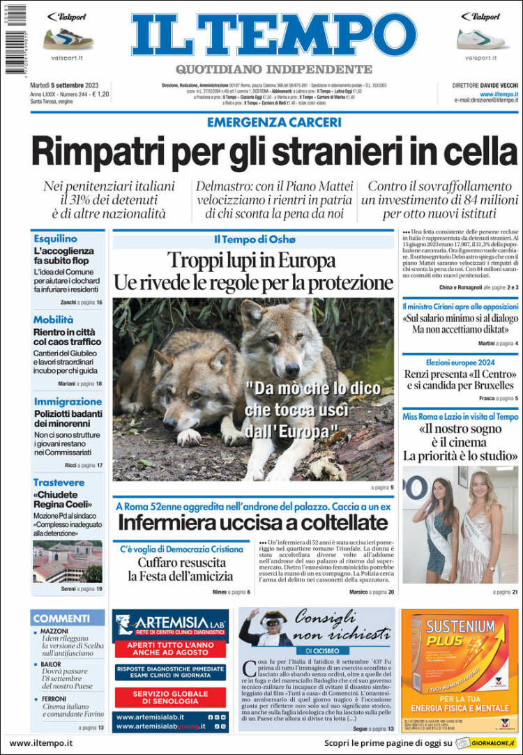 Portada de Il Tempo (Italia)