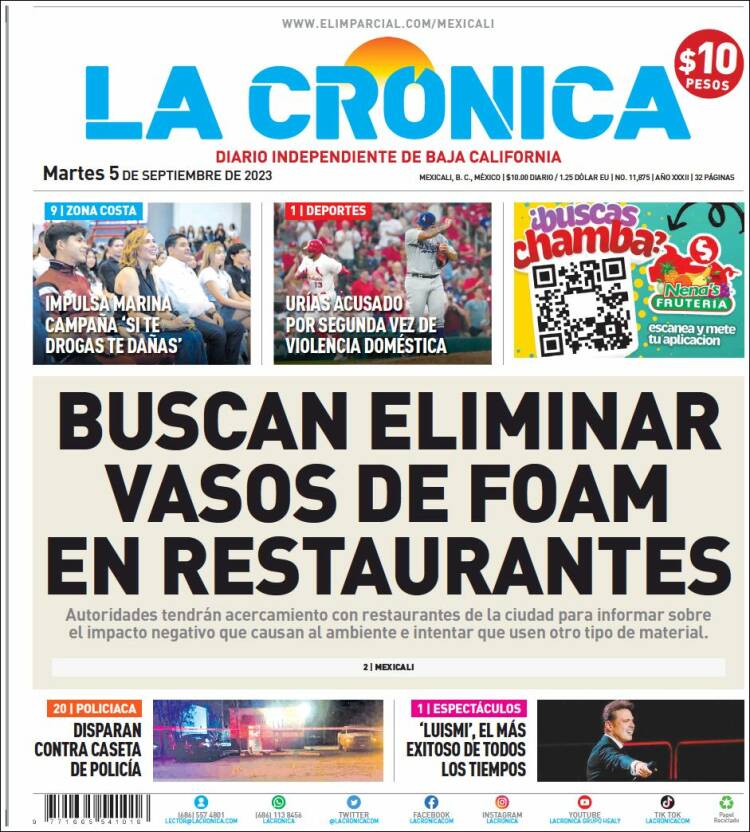 Portada de La Crónica de Baja California (M&eacute;xico)